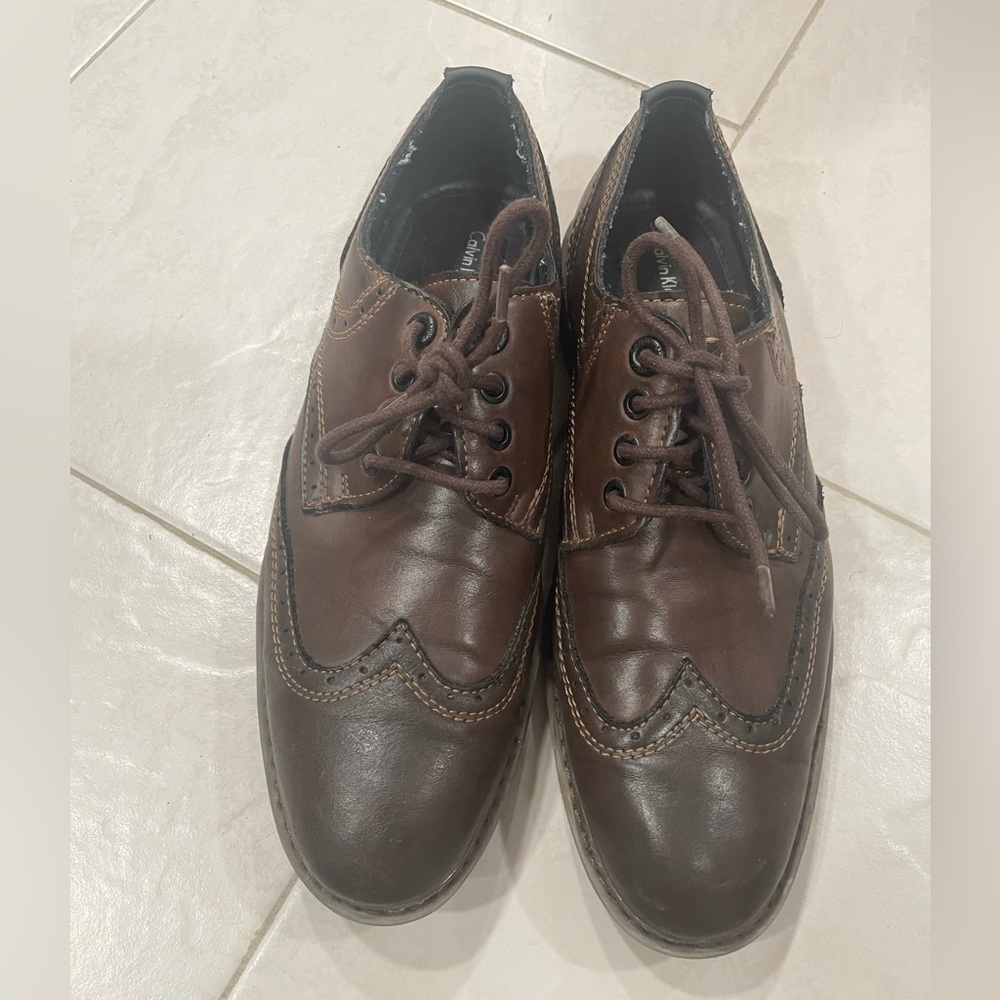 Calvin Klein Jeans Milo Burnished Smooth Oxford Men's 9M DK Brown Dress Shoe
